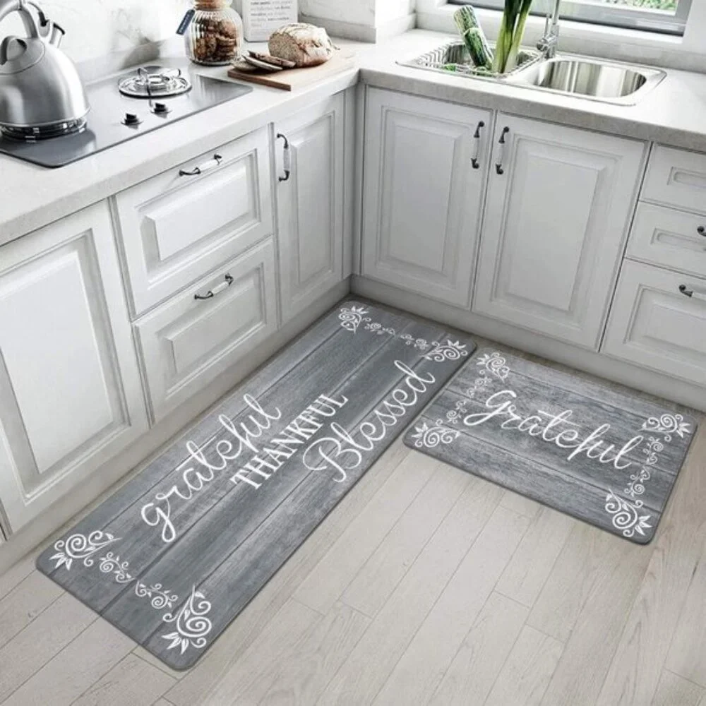 New Set of 2 Non Slip Cushioned Kitchen Mats, Waterproof Farmhouse Kitchen Rugs
